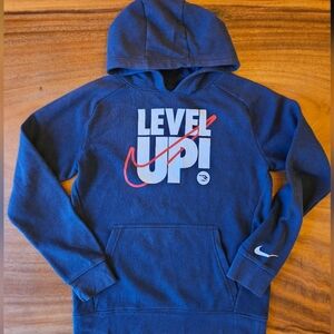 Blue Nike Hoodie with 'Level Up' Graphic Youth Medium (10-12)